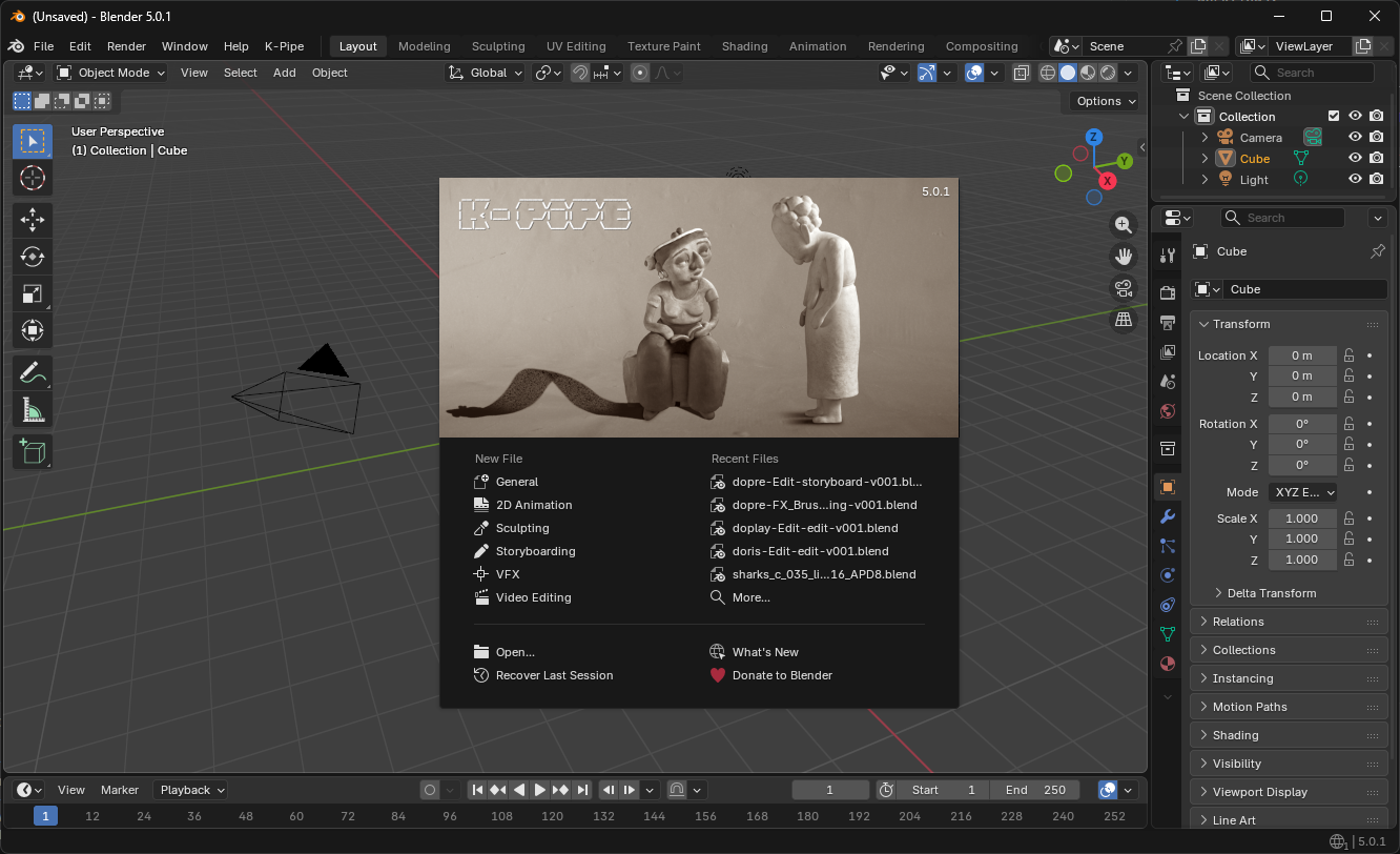 Blender with K-Pipe loaded